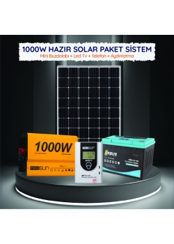 1000W Hazır Solar Paket Sistem – Lityum Bataryalı, Mini Buzdolabı ve LED TV İçin